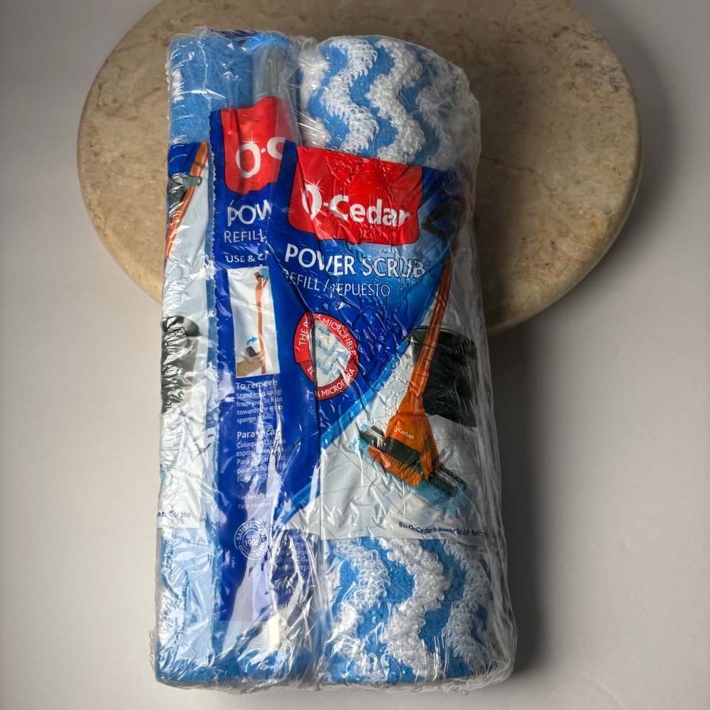 O-Cedar Power Scrub Roller Mop Refill 2 Pack Blue White Microfiber Sponge